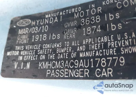 2010 Hyundai Accent Gs z USA, uszkodzony, nr VIN KMHCM3AC9AU178779